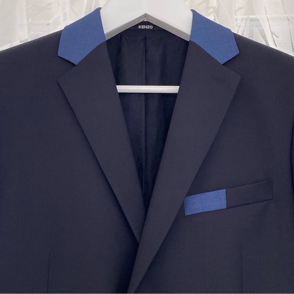 KENZO PARIS K FIT NAVY BLUE BUTTON DOWN HOMME WOOL BLAZER COAT - Picture 5 of 13